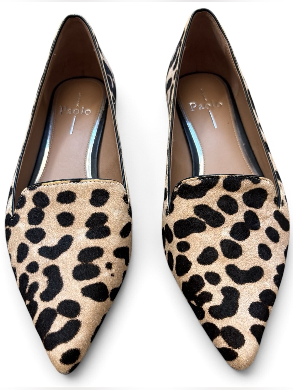 Linea Paolo Leopard Print Calf Hair Pointed Toe Flats Loafers Size 8M